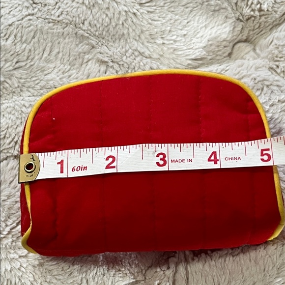 Chic Red Quilted Cosmetic Bag with Yellow Trim